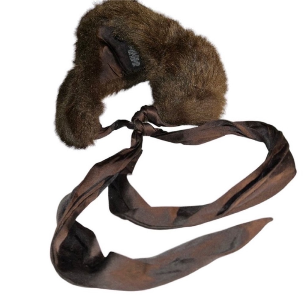 Banana Republic Chocolate Brown Faux Fur Satin Bow Tie Collar Scarf